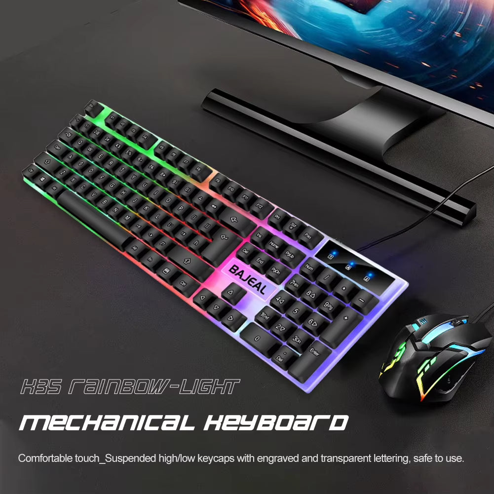 Wired USB Keyboard Seven Color Lights Backlit Keyboard 1.5M Cable Mechanical Keyboard for Computer Laptop for PC Gamer