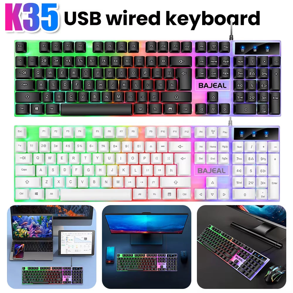 Wired USB Keyboard Seven Color Lights Backlit Keyboard 1.5M Cable Mechanical Keyboard for Computer Laptop for PC Gamer