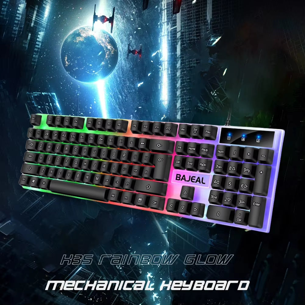 Wired USB Keyboard Seven Color Lights Backlit Keyboard 1.5M Cable Mechanical Keyboard for Computer Laptop for PC Gamer