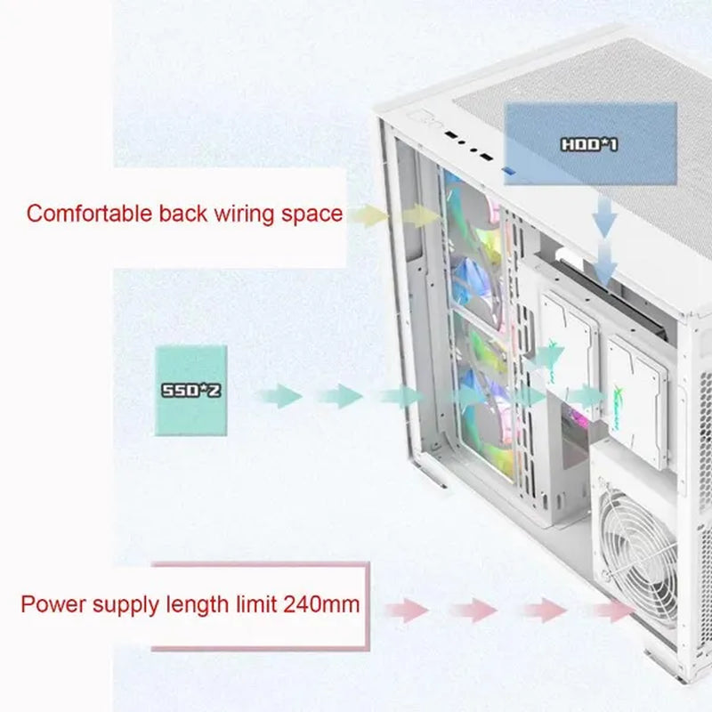 Transparent Computer Case, Desktop Computer ATX, Side Transparent 360 Water-Cooled Gaming Computer Case+360 Water-Cooled Fan X1+2TB/SSD Solid-State Drive M.2 Interface X1+Colorful Fan X4 N700W Power Supply PC Power Supply Gaming Power Supply X1
