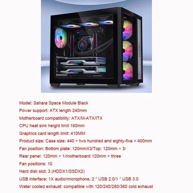 Transparent Computer Case, Desktop Computer ATX, Side Transparent 360 Water-Cooled Gaming Computer Case+360 Water-Cooled Fan X1+2TB/SSD Solid-State Drive M.2 Interface X1+Colorful Fan X4 N700W Power Supply PC Power Supply Gaming Power Supply X1