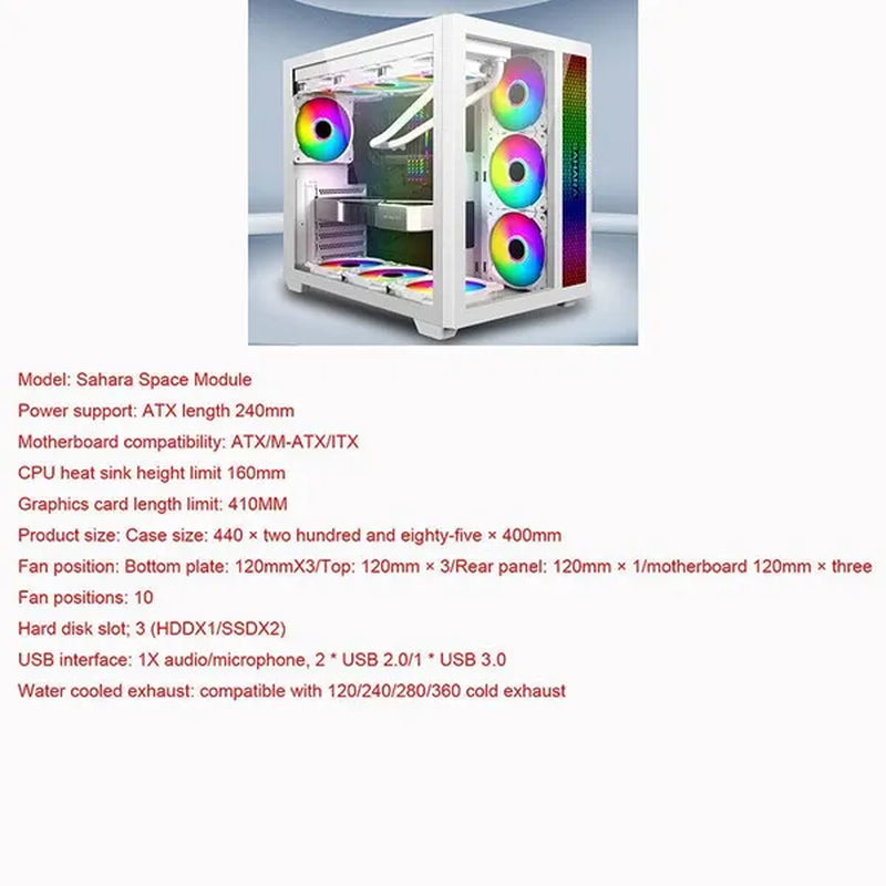 Transparent Computer Case, Desktop Computer ATX, Side Transparent 360 Water-Cooled Gaming Computer Case+360 Water-Cooled Fan X1+2TB/SSD Solid-State Drive M.2 Interface X1+Colorful Fan X4 N700W Power Supply PC Power Supply Gaming Power Supply X1