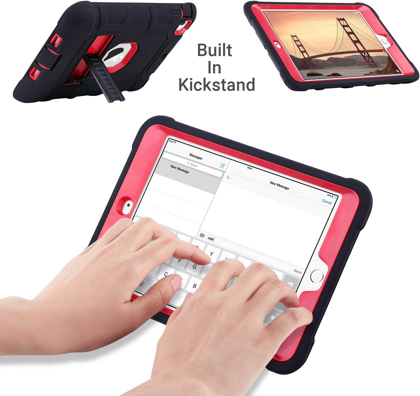 Case for Ipad Mini 1 2 3, Three Layer Heavy Duty Shockproof Protective Case with Kickstand for Ipad Mini 2 Case 1St 2Nd 3Rd Generation (Red/Black)