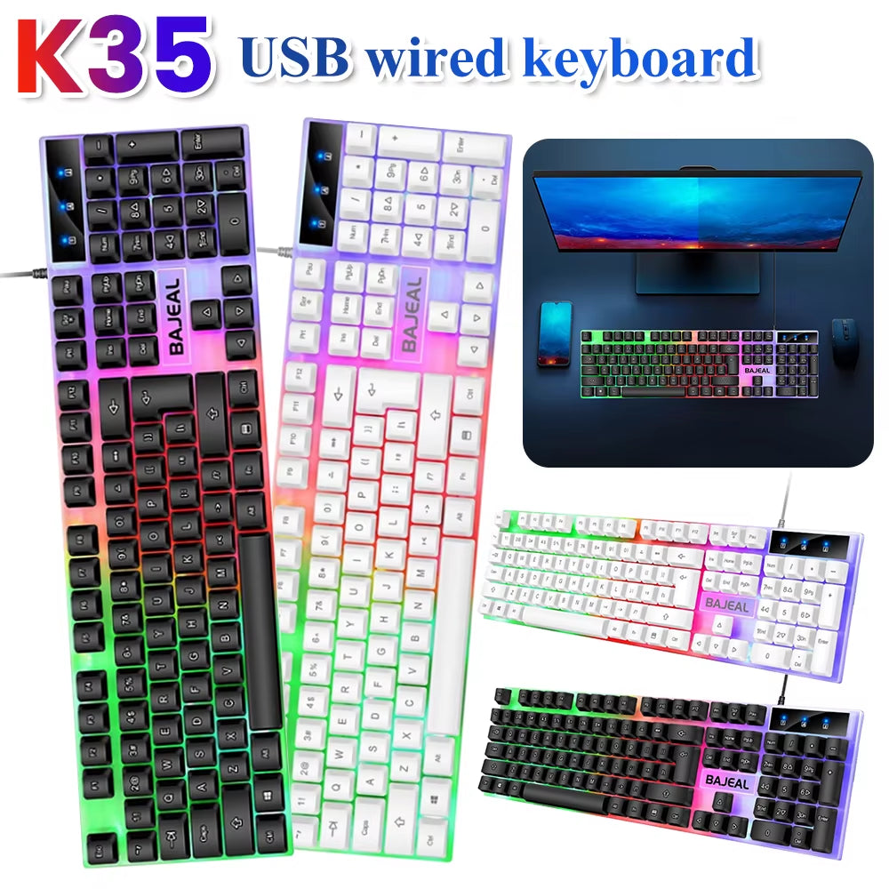 Wired USB Keyboard Seven Color Lights Backlit Keyboard 1.5M Cable Mechanical Keyboard for Computer Laptop for PC Gamer