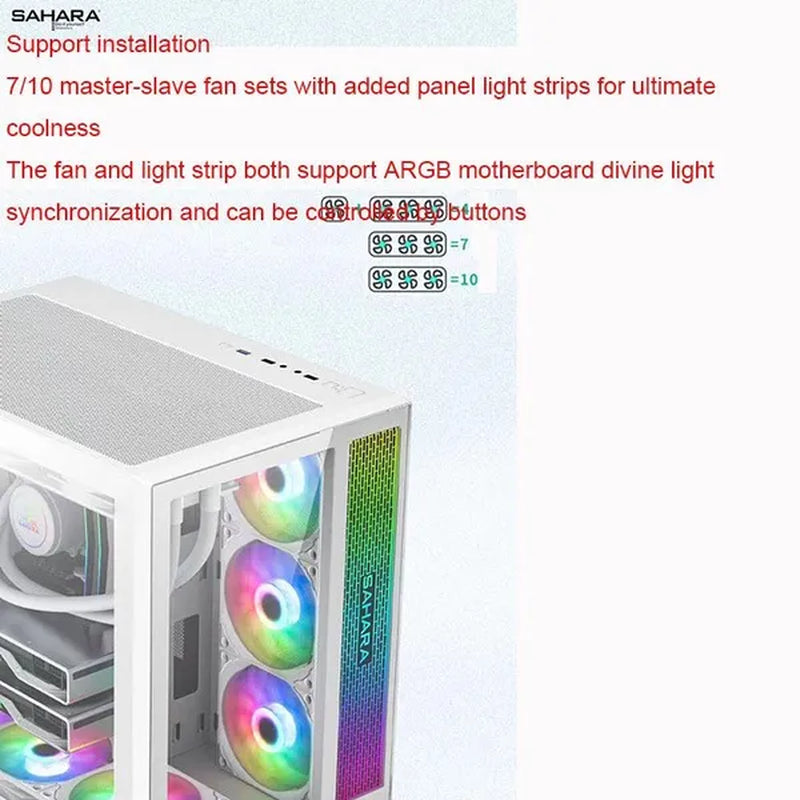 Transparent Computer Case, Desktop Computer ATX, Side Transparent 360 Water-Cooled Gaming Computer Case+360 Water-Cooled Fan X1+2TB/SSD Solid-State Drive M.2 Interface X1+Colorful Fan X4 N700W Power Supply PC Power Supply Gaming Power Supply X1